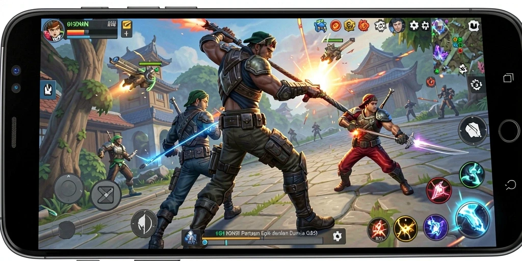 Screenshot gameplay 9N9N menampilkan pertarungan mendebarkan antara dua karakter.