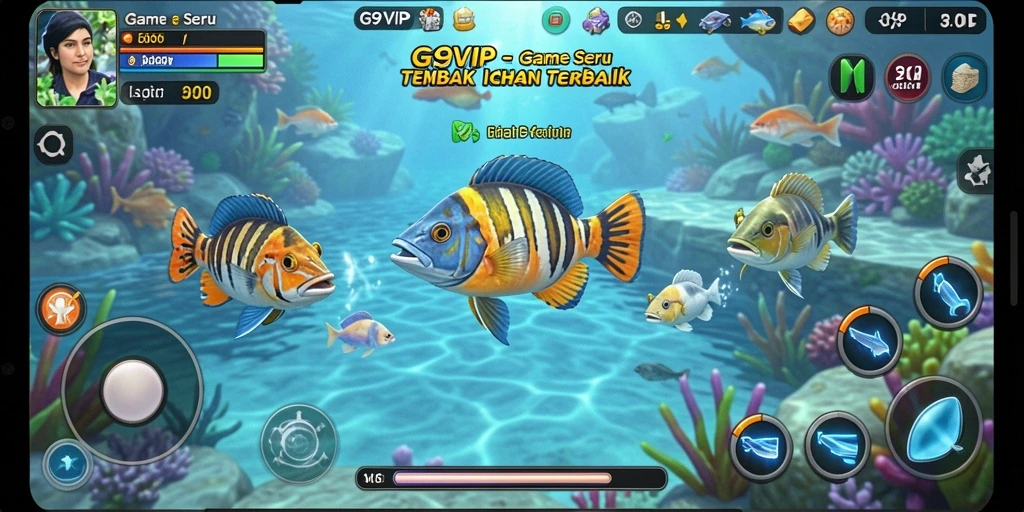 Screenshot gameplay G9VIP menampilkan aksi menembak ikan yang seru.