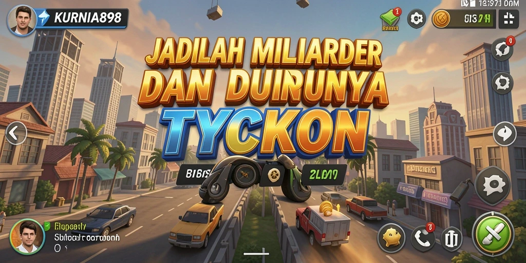 Tampilan gameplay KURNIA898 dalam membangun kekayaan di dunia Tycoon.