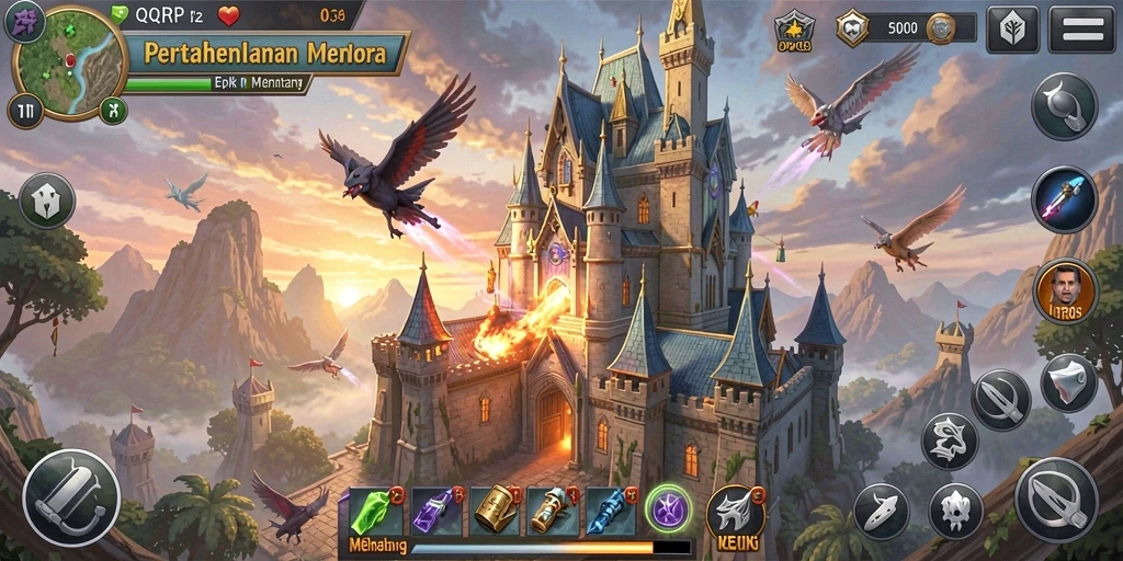 Screenshot menampilkan aksi seru dalam permainan Tower Defense.