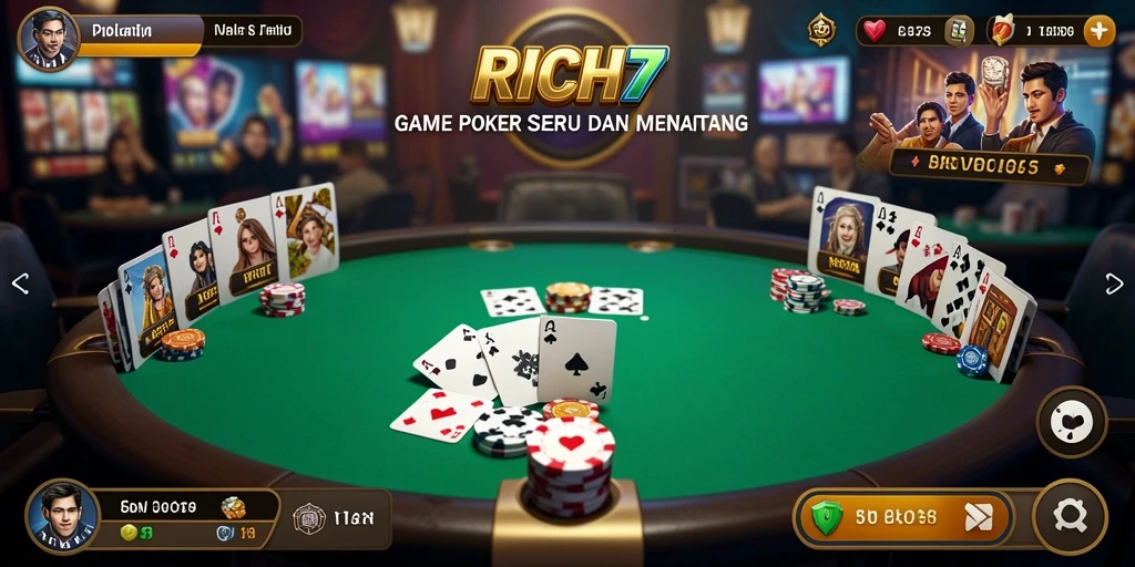 Tampilan gameplay Poker RICH7 yang menarik dan interaktif.