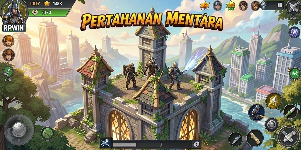 Screenshot utama RPWIN menunjukkan aksi seru dalam gameplay Tower Defense.
